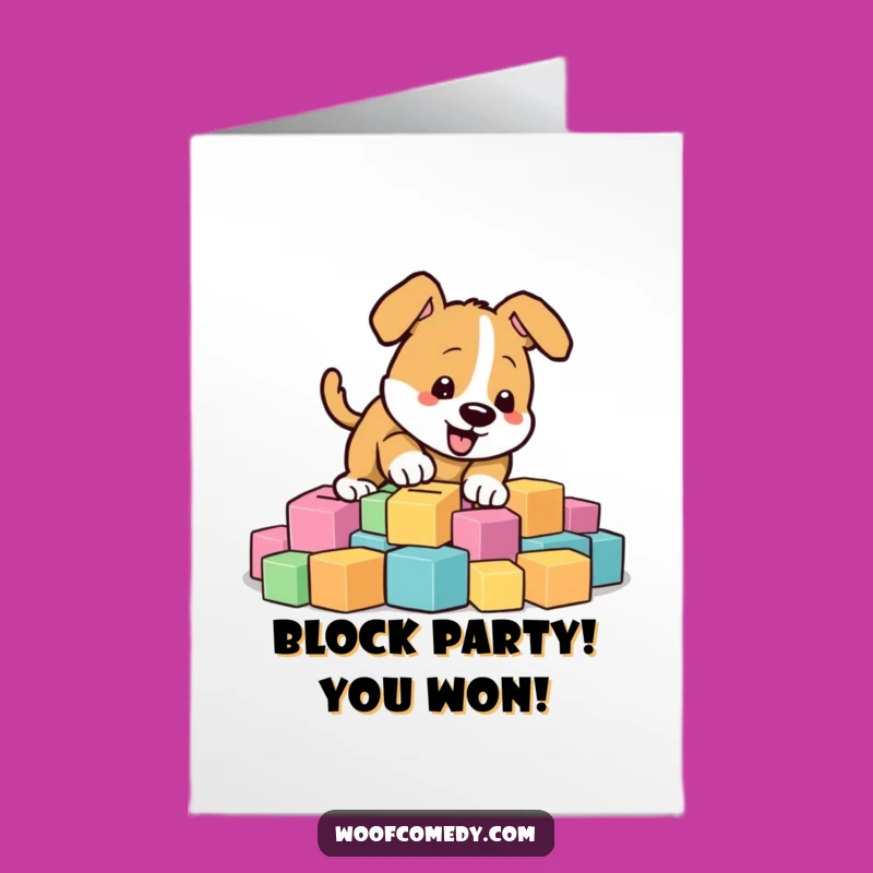 Free Printable Congrats Card: Energetic Dog Digging Blocks - Playful Downloadable Gift