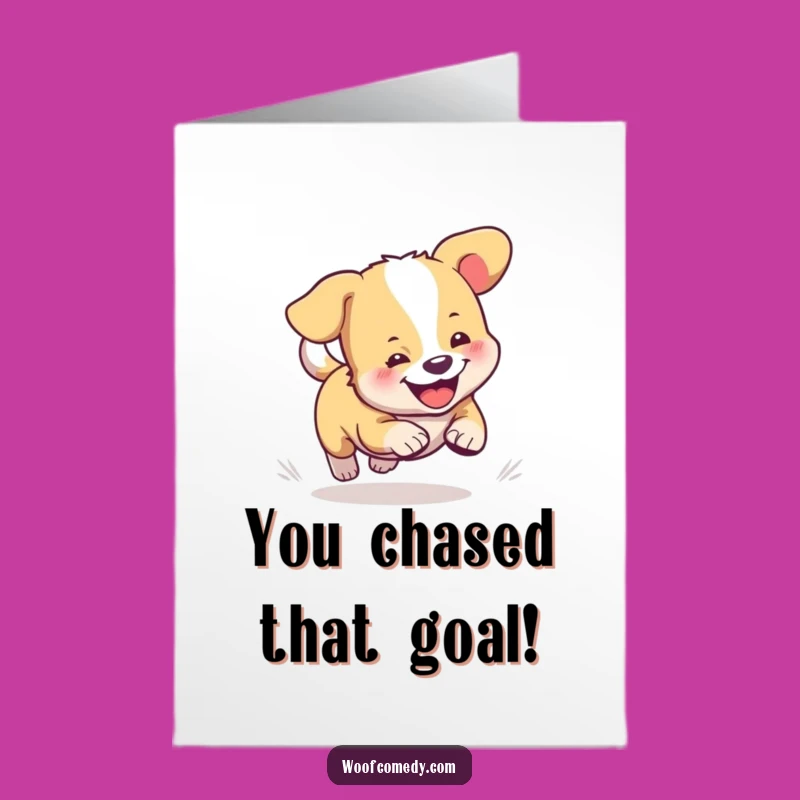 Free Printable Congrats Card: Enthusiastic Dog Chasing Tail, Fun Downloadable Gift!