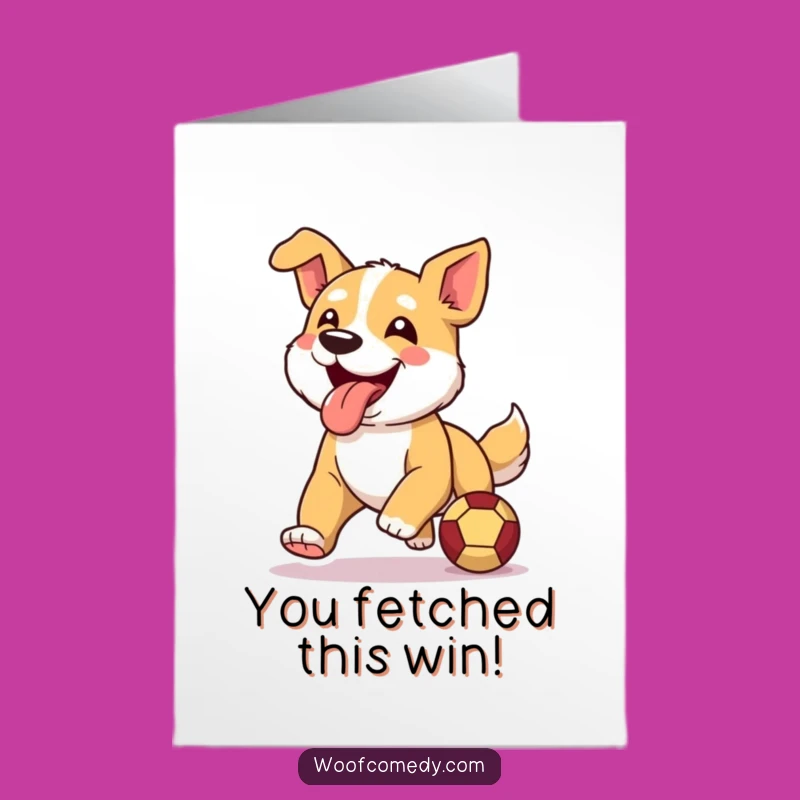 Free Printable Congrats Card: Happy Dog With Ball, Energetic Downloadable Gift!
