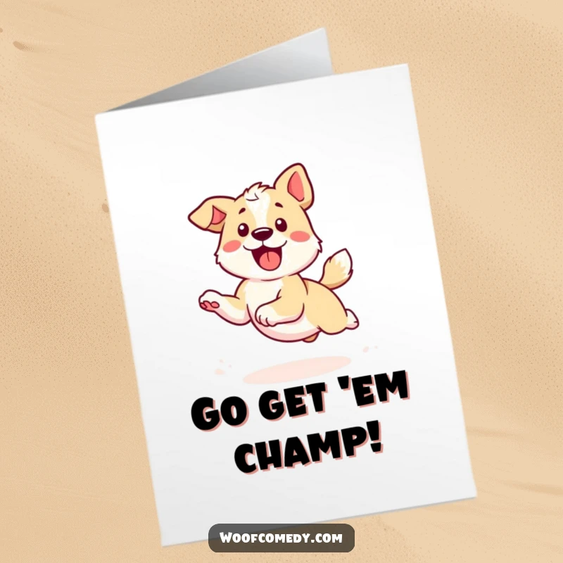 Funny Free Printable Congratulations Card: A kawaii dog depicted mid-spin, joyfully chasing its tail, signifying enthusiastic celebration.