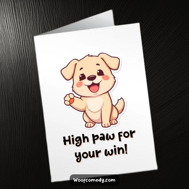 Free Printable Congratulations Card: A dog with a cheerful bark, paw raised in greeting, a fun DIY gift.