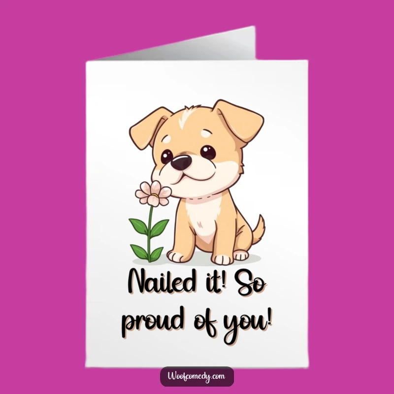 Free Printable Congrats Card: Curious Dog Celebrates Your Win, Funny Downloadable Greeting!