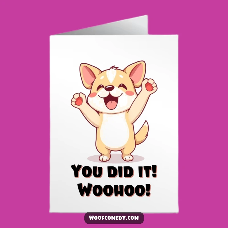 Free Printable Congrats Card: Exuberant Dog Happy Dance Celebration Downloadable Gift