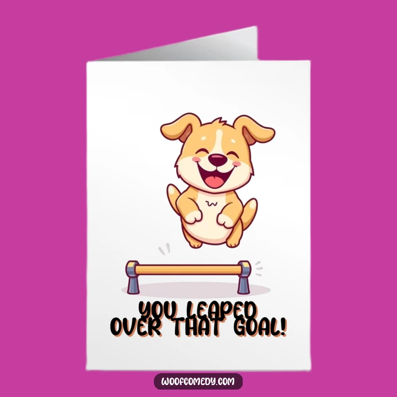Free Printable Congrats Card: Excited Dog Leaping, Funny Dog Achievement Downloadable
