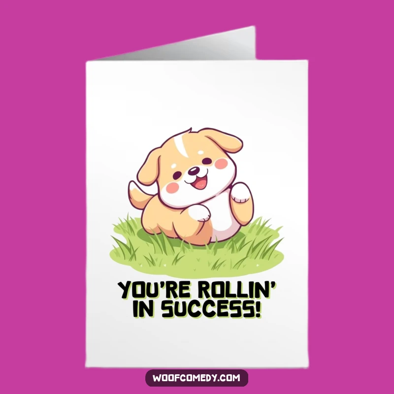 Free Printable Congrats Card: Adorable Kawaii Dog Rolling Celebration Downloadable Gift