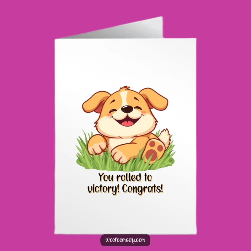 Free Printable Happy Dog Congratulations Card: Funny Grass Rolling Graphic for a Downloadable Gift
