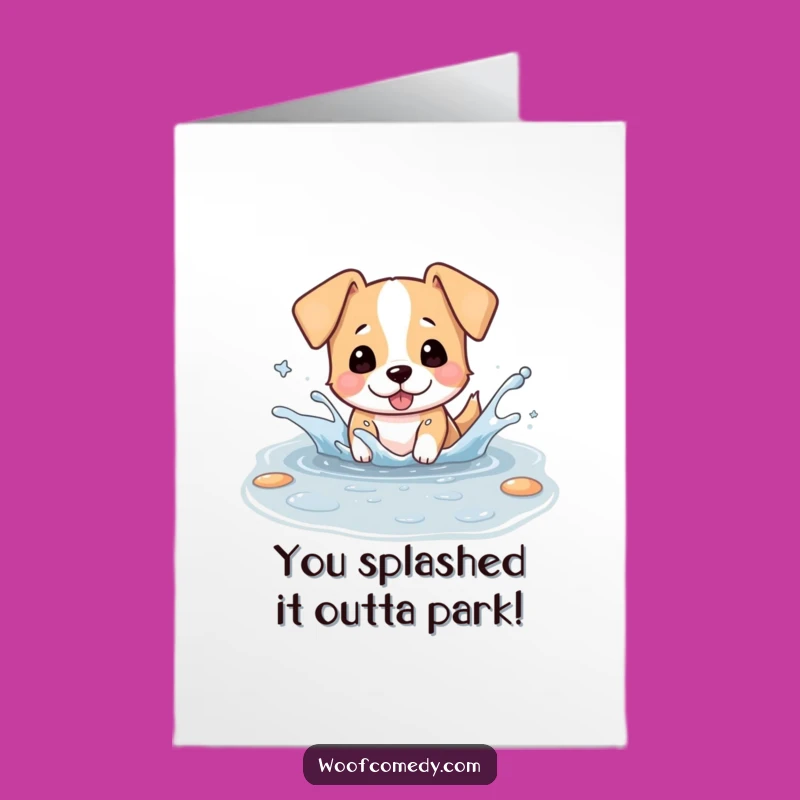 Free Printable Congrats Card: Happy Kawaii Dog, Joyful Splash Downloadable