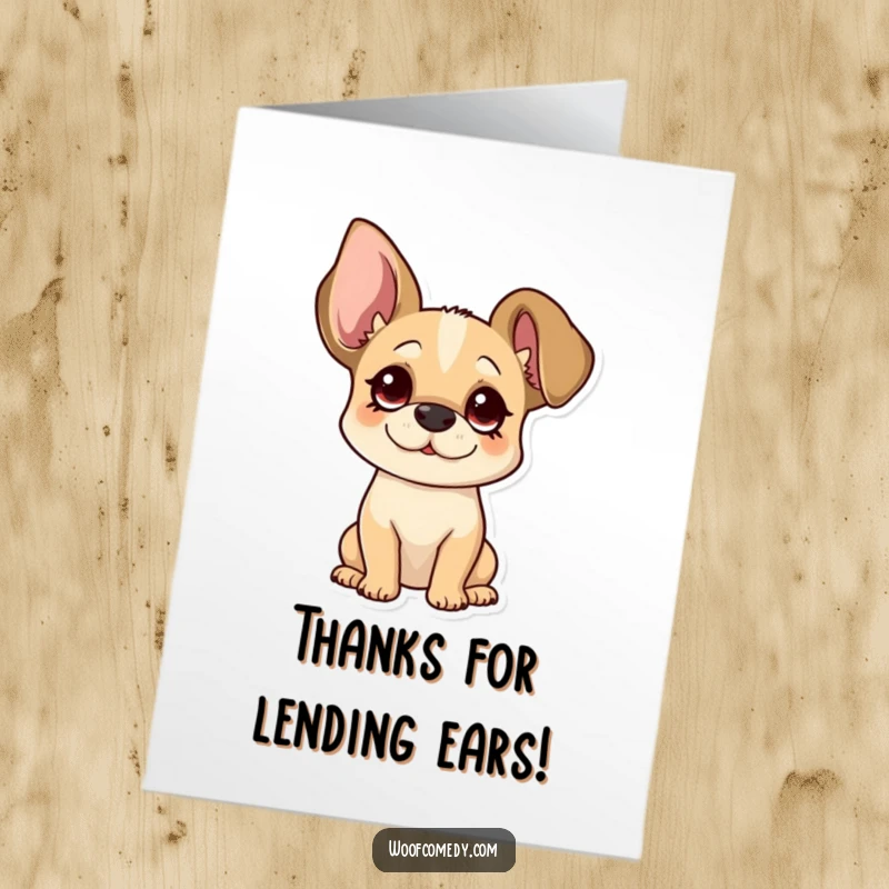 Funny Free Printable Thank You Card: a dog with oversized floppy ears tilting its head curiously.