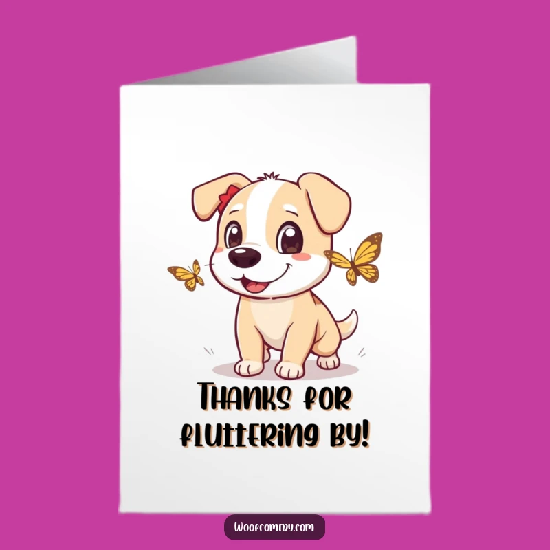 Free Printable Dog Thank You Card: Butterfly Chase to Express Your Gratitude