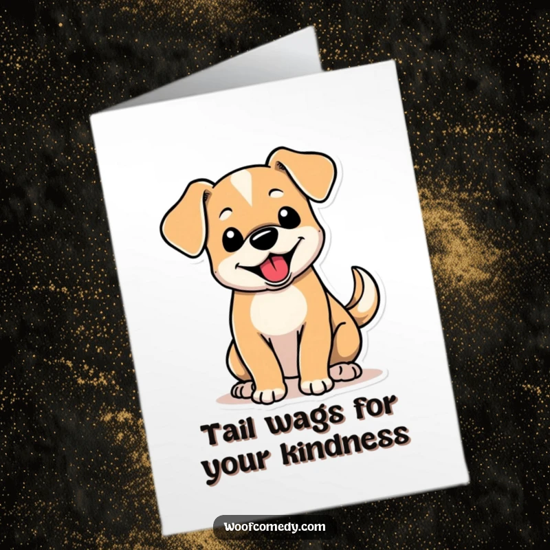 Funny free printable thank you card of a cute dog with floppy ears, its tail a blur of happy wagging.