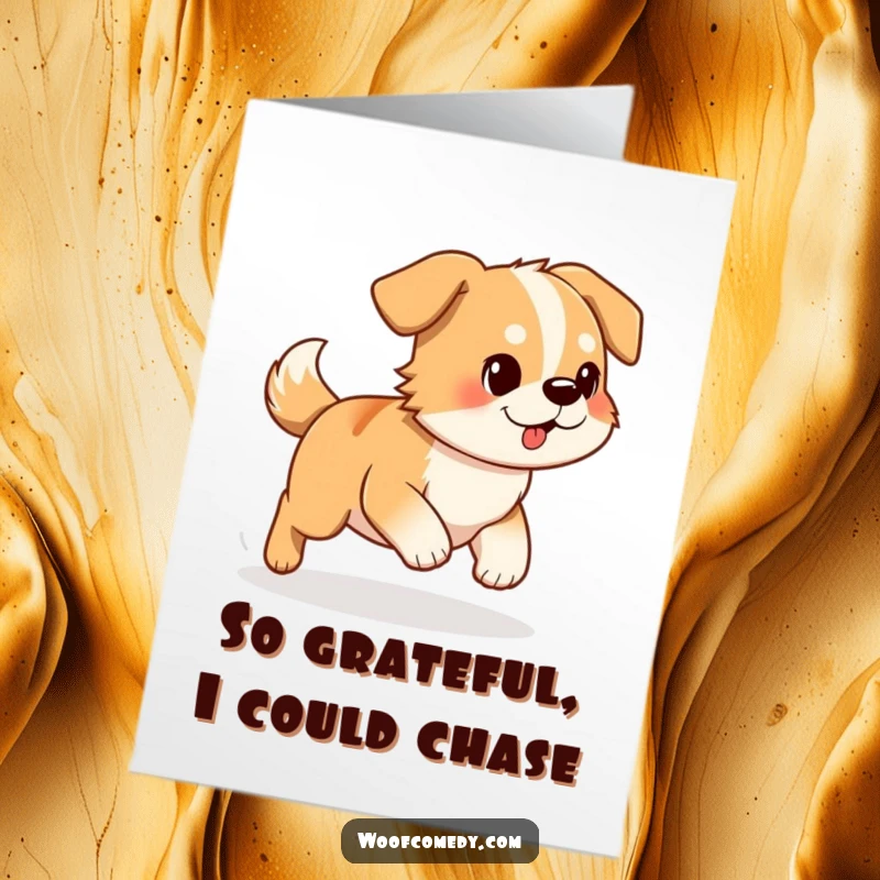 Funny Free Printable Thank You Card: A dog determinedly chasing its tail, a unique DIY gift.