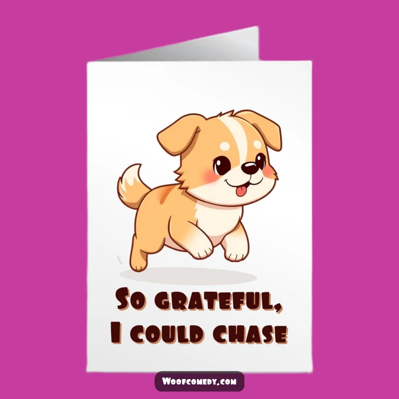 Free Printable Thank You Card: Amusing Dog Chasing Tail, Heartfelt Downloadable