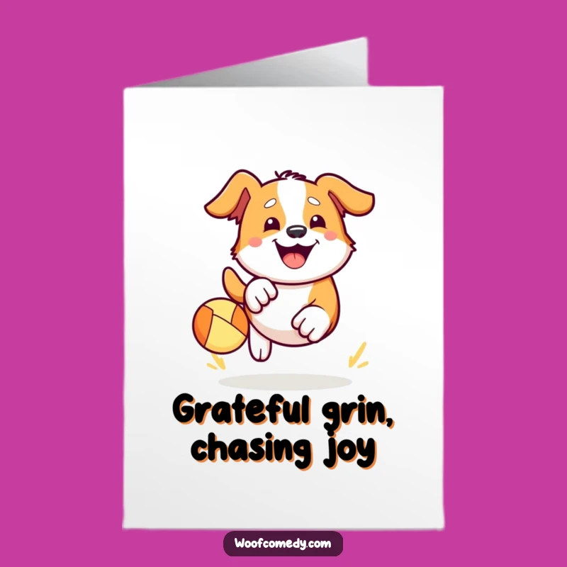 Free Printable Thank You Card: Dog Ball Chase - Cute Downloadable Appreciation