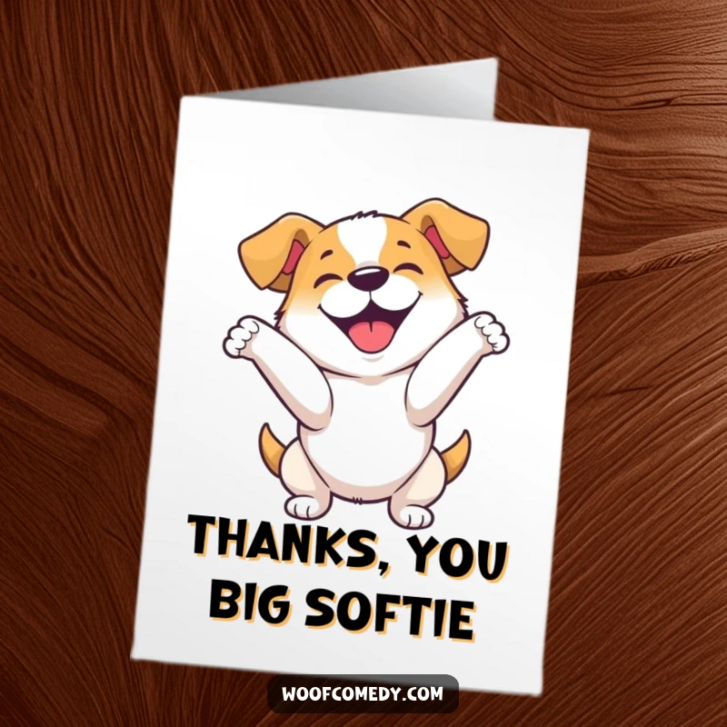 Funny Free Printable Thank You Card: Happy dog performs an enthusiastic bow as a thank you, DIY downloadable.