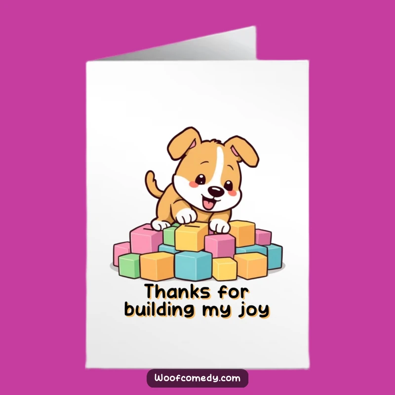 Free Printable Thank You Card: Energetic Dog Digging Blocks - Fun Downloadable Gift