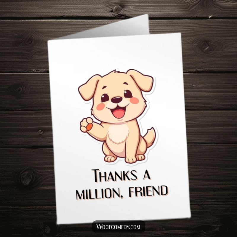 Free Printable Thank You Card: A dog with a cheerful bark and raised paw, offering thanks, a unique DIY gift.