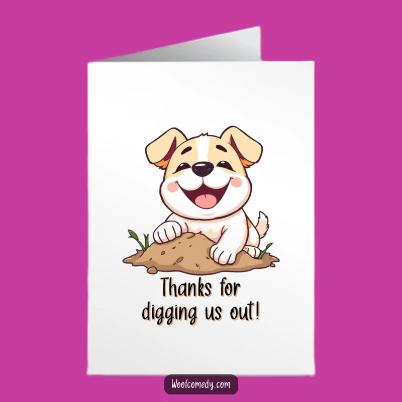 Free Printable Thank You Card: Happy Dog Digging, Heartfelt Downloadable Gift!