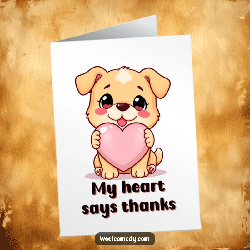Funny Free Printable thank you card: A loyal dog offers a massive, shining, glowing heart with an adoring look.
