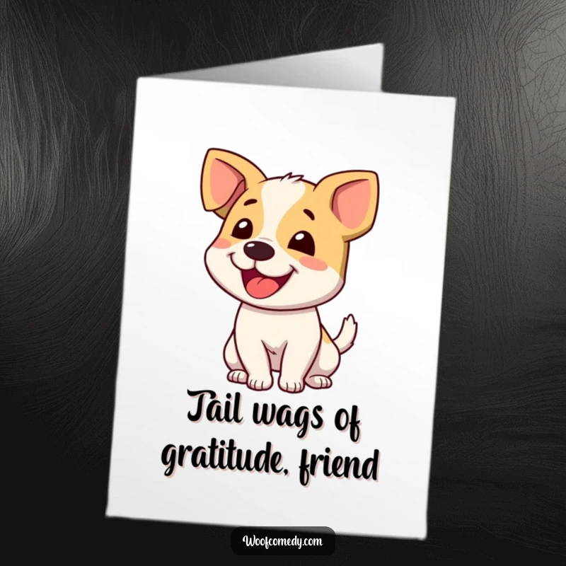 Funny Free Printable Thank You Card: A happy dog wagging its tail enthusiastically, conveying heartfelt thanks and appreciation.