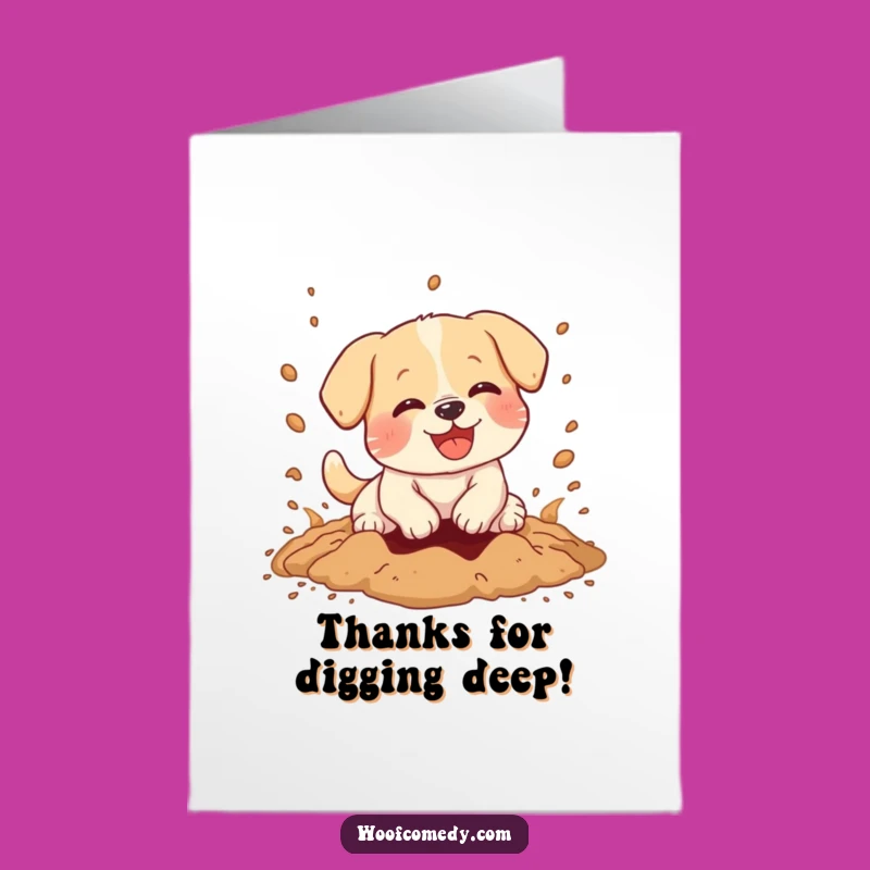 Free Printable Thank You Card: Whimsical Kawaii Dog Digging, Appreciative Downloadable