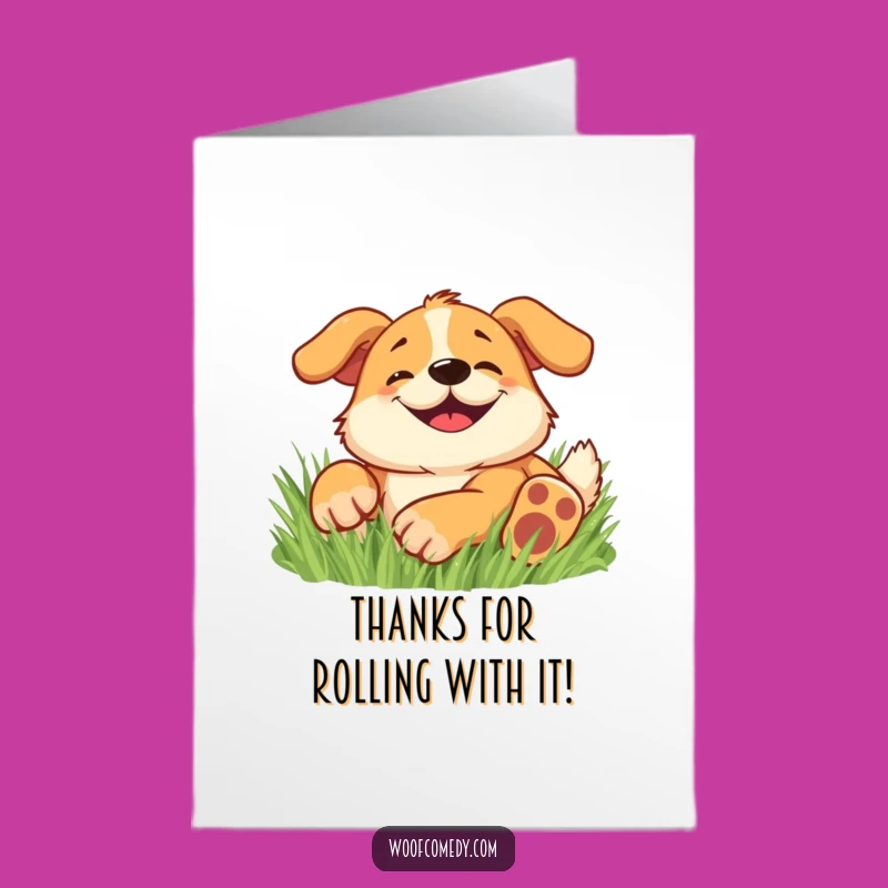Free Printable Happy Dog Thank You Card: Funny Grass Rolling Graphic for a Downloadable Gift