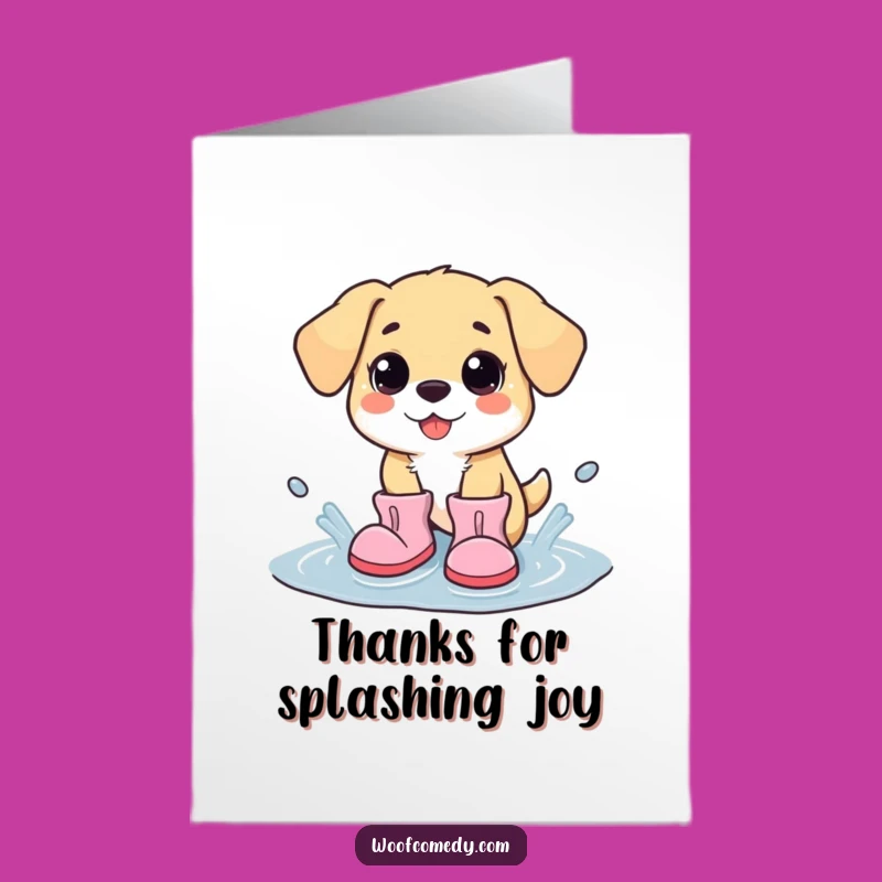 Free Printable Thank You Card: Kawaii Dog Boots Splash - Funny Doggy Downloadable Gift