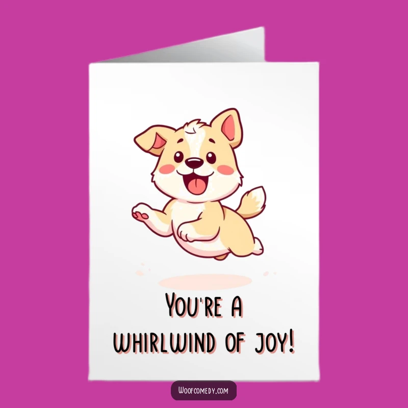 Free Printable Thank You Card: Energetic Kawaii Dog Chasing Tail - Fun Downloadable Message