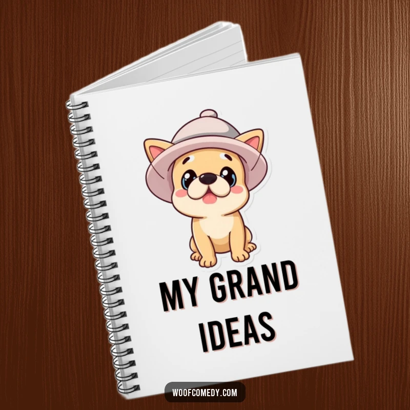 Funny surprised dog wearing a big hat, lined notebook, great for notes and doodles, funny gift.