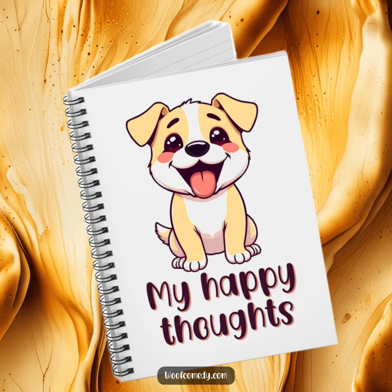 Funny notebook with an excited dog panting happily, tongue out, perfect for jotting down funny thoughts or daily plans.