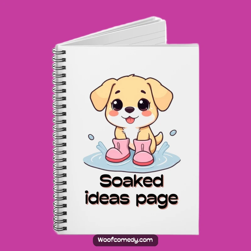 Funny Kawaii Dog Puddle Splash Notebook - Cute Cartoon Journal Gift
