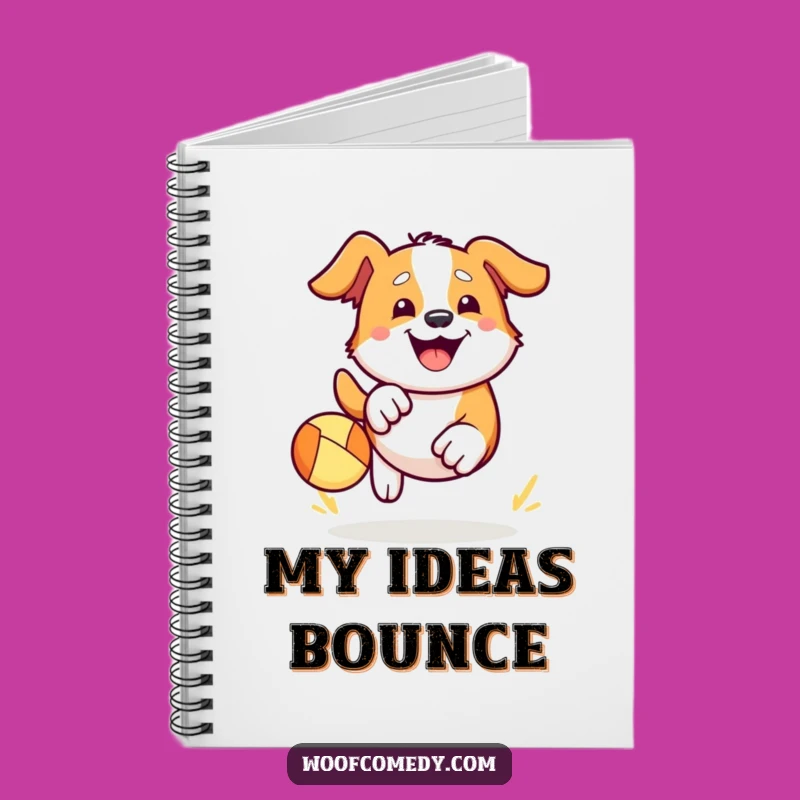 Kawaii Dog Ball Chase Notebook - Happy Grin Journal Gift