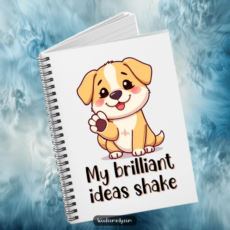 Funny dog paw shake notebook, a friendly dog offering its paw, a humorous journaling gift.