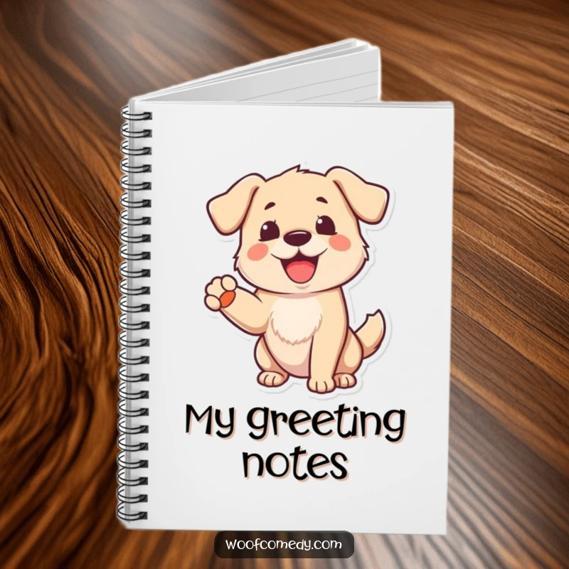 Funny Dog Notebook: A cheerful dog barking with a raised paw in greeting, perfect for jotting down notes happily.