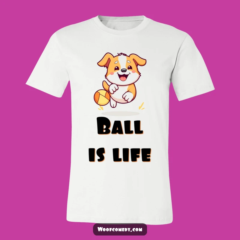 Playful Kawaii Dog Ball Chase T-Shirt - Enthusiastic Grin Tee Gift