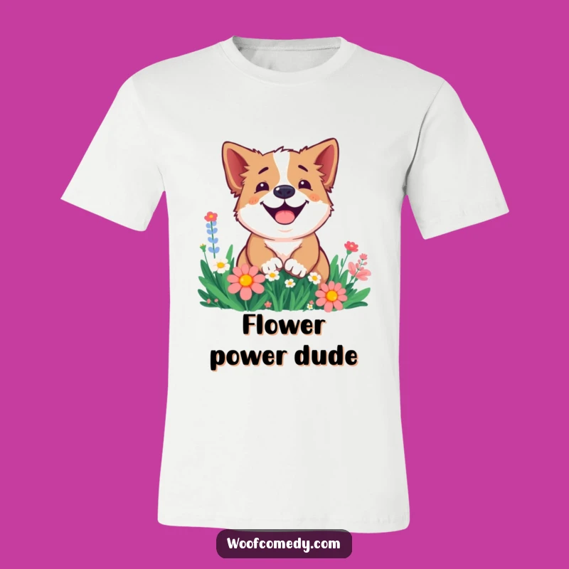 Funny Smiling Dog Flower T-Shirt: Joyful Digging Pup Tee for Garden Fun