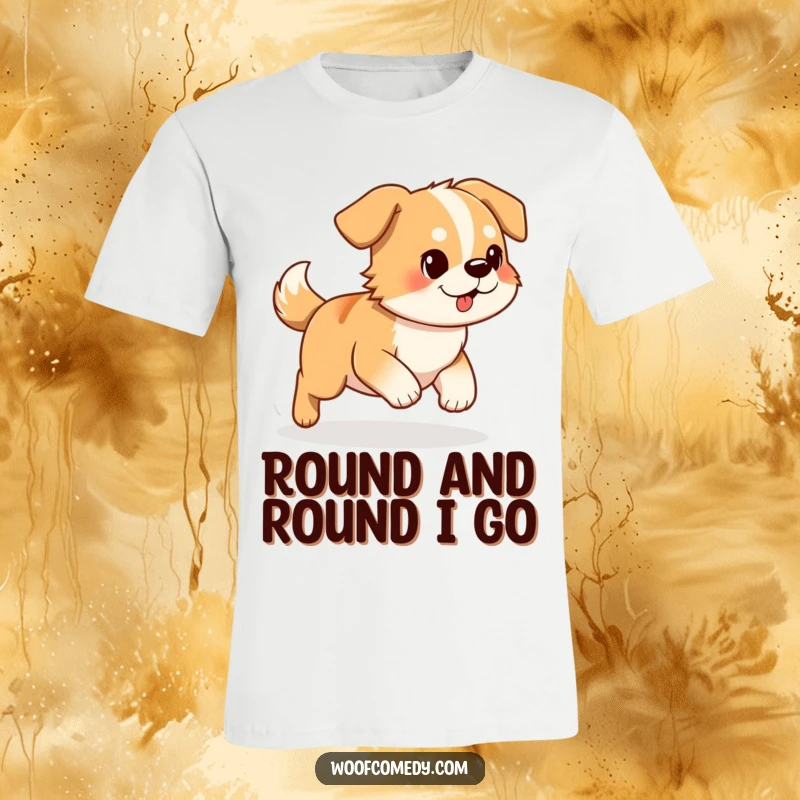 Funny Dog T-Shirt: A determined dog comically chasing its tail in circles, showcasing effort and humor for a playful look.
