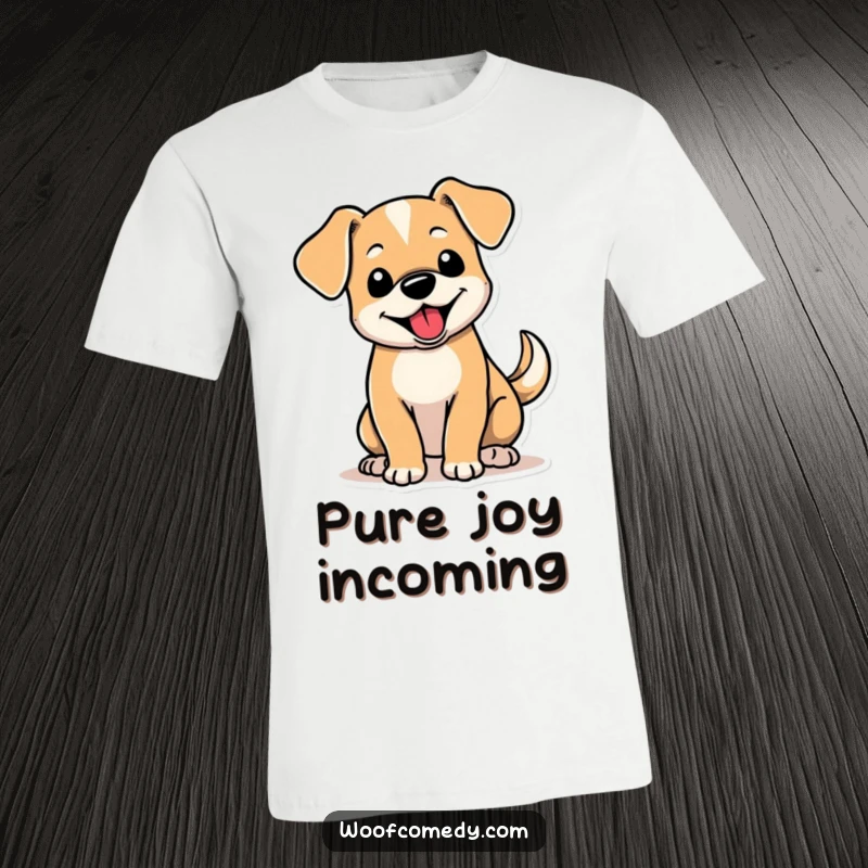 Funny t-shirt featuring a cute dog with distinct floppy ears and an energetically wagging tail, symbolizing pure joy.