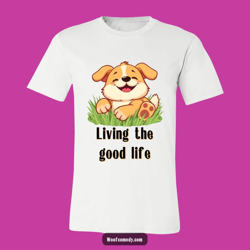 Funny Happy Dog T-Shirt: Show Your Goofy Side with This Hilarious Grass-Rolling Tee!