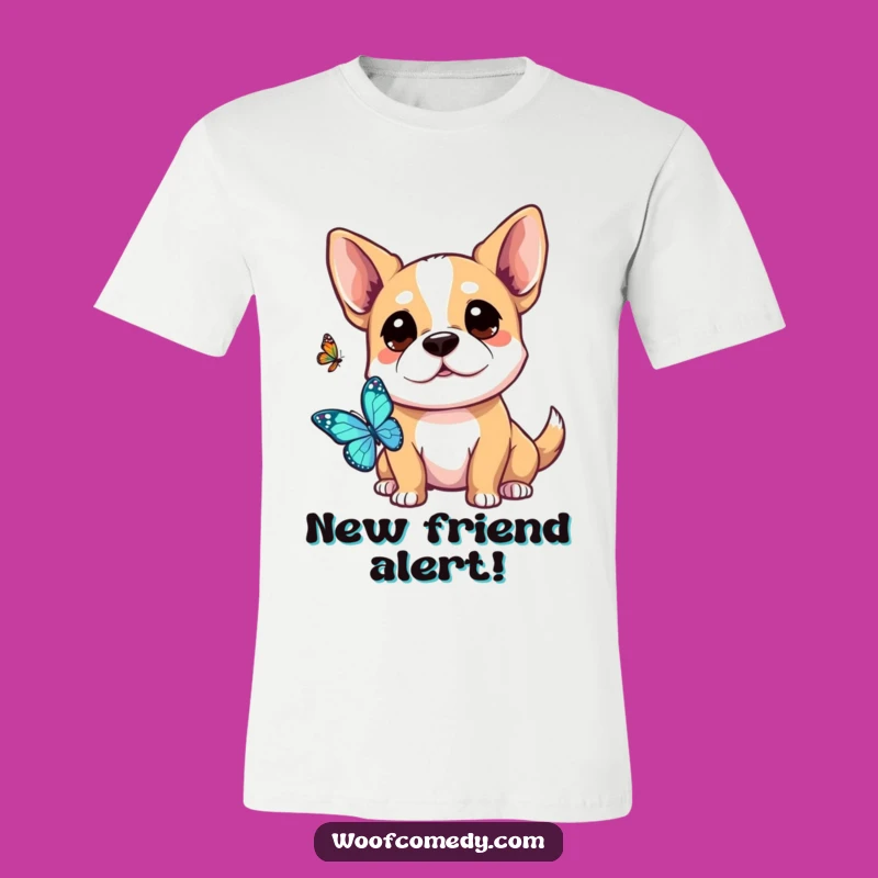 Funny Kawaii Dog T-Shirt - Curious Butterfly Watch, Nature Lover