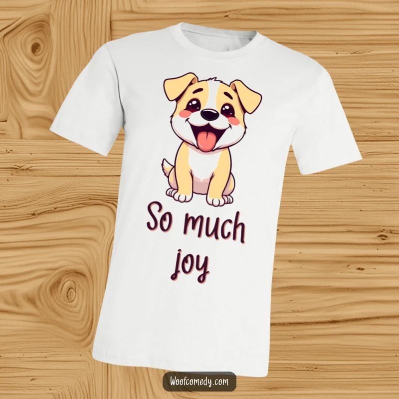 Funny t-shirt showcasing an excited dog with its tongue lolling out, radiating happiness and infectious enthusiasm.