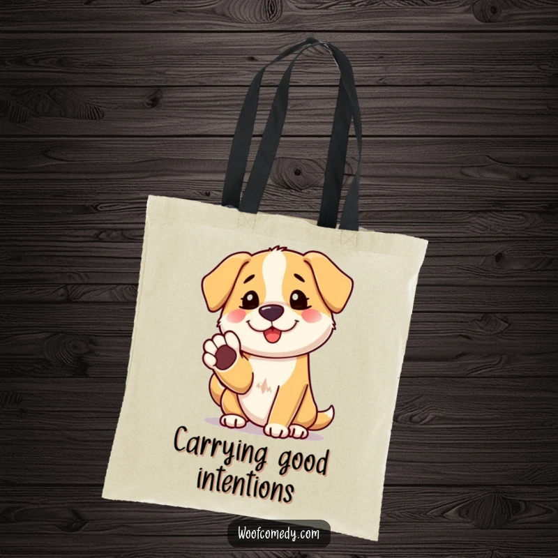 Funny dog paw shake tote bag, carrying a friendly dog offering its paw, a chic humorous gift.
