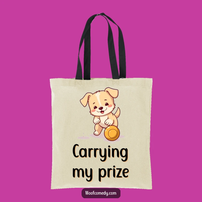 Funny Little Dog Ball Fetching Tote Bag: Active Wagging Tail Pup Carry-All