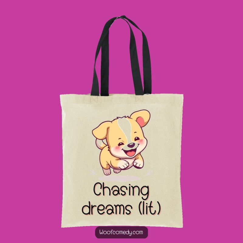 Funny Dog Tote Bag: Cute Tail-Chasing Pup Canvas Bag, Humorous Dog Lover Gift