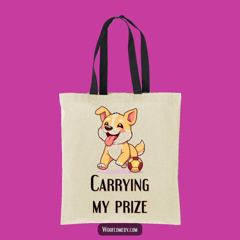Funny Dog Tote Bag: Happy Runner Pup with Ball, Humorous Dog Lover Gift