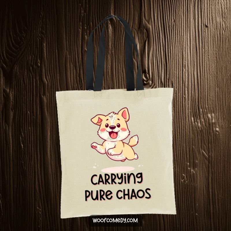 Funny Kawaii Dog Tote Bag: A cute dog enthusiastically chasing its tail, symbolizing endless fun and energy.