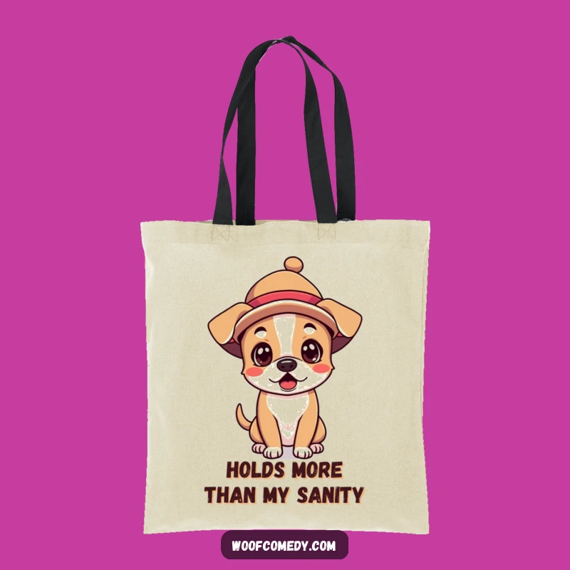 Funny Kawaii Dog Tote Bag - Silly Hat Surprise, Eco-Friendly Accessory