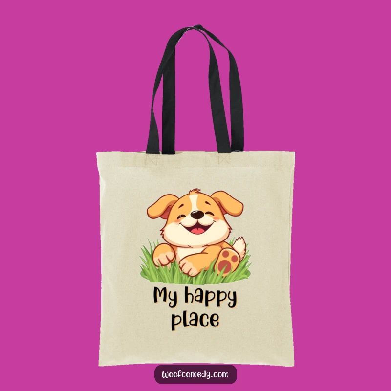 Funny Happy Dog Tote Bag: Carry Your Smiles with This Hilarious Grass-Rolling Design!